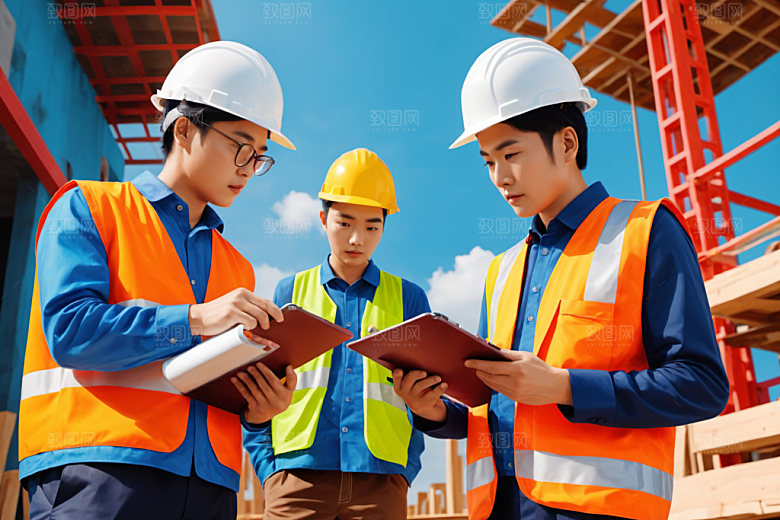 彩色工人涂鸦建筑插画