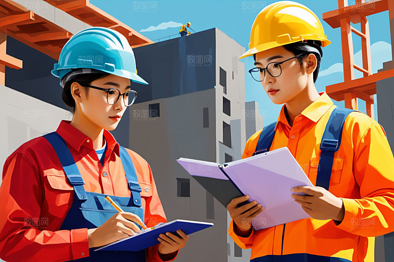 彩色工人工厂建设插画