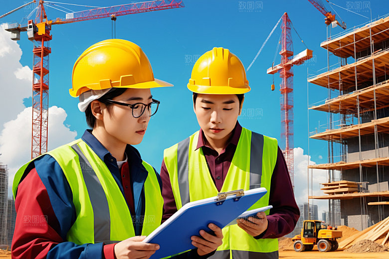 彩色工人建筑艺术插画