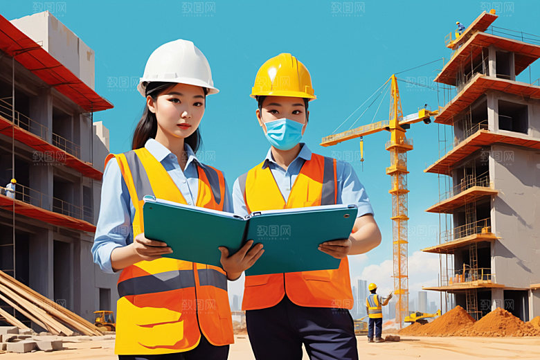 彩色工人生产建筑插画