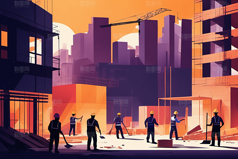 彩色工人人物建设插画