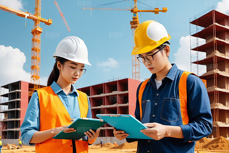 彩色工人风格化建设插画