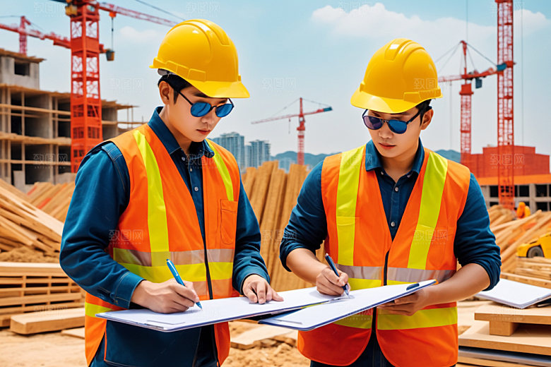 彩色工人建筑工地插画