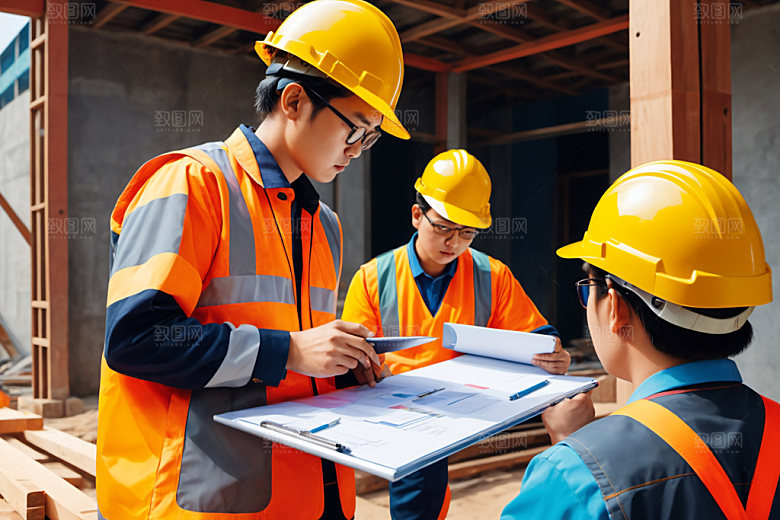 彩色工人建筑建设插画