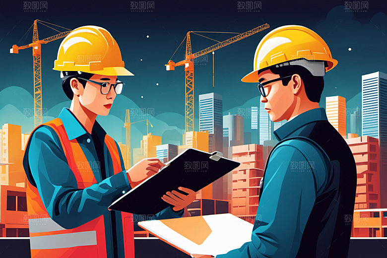 彩色工人生产建设插画