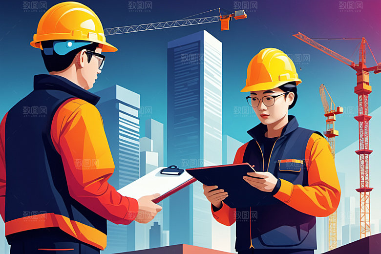 彩色工人涂鸦建设插画