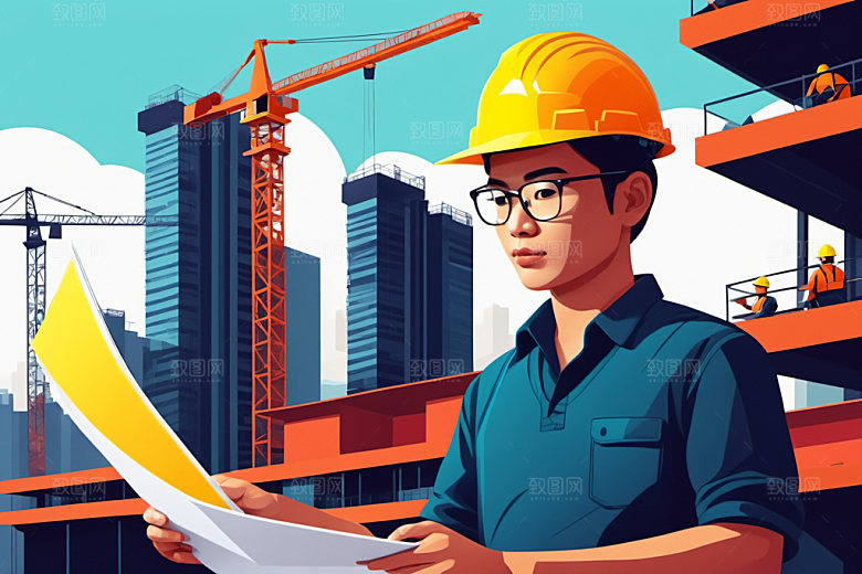 彩色工人建设人物插画