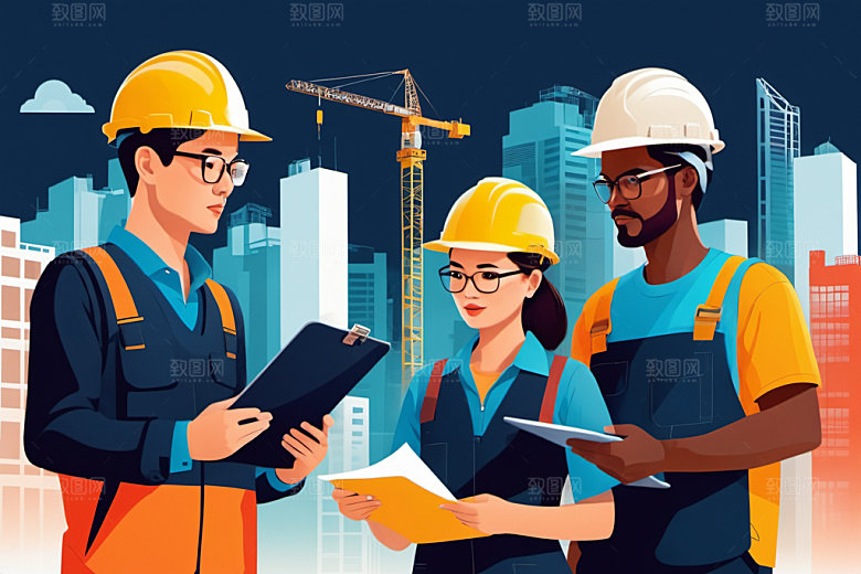 彩色工人建设人物插画