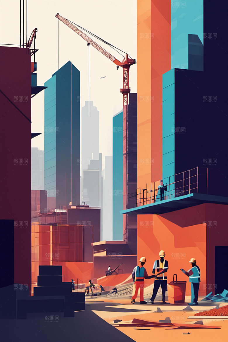 彩色工人人物建设插画