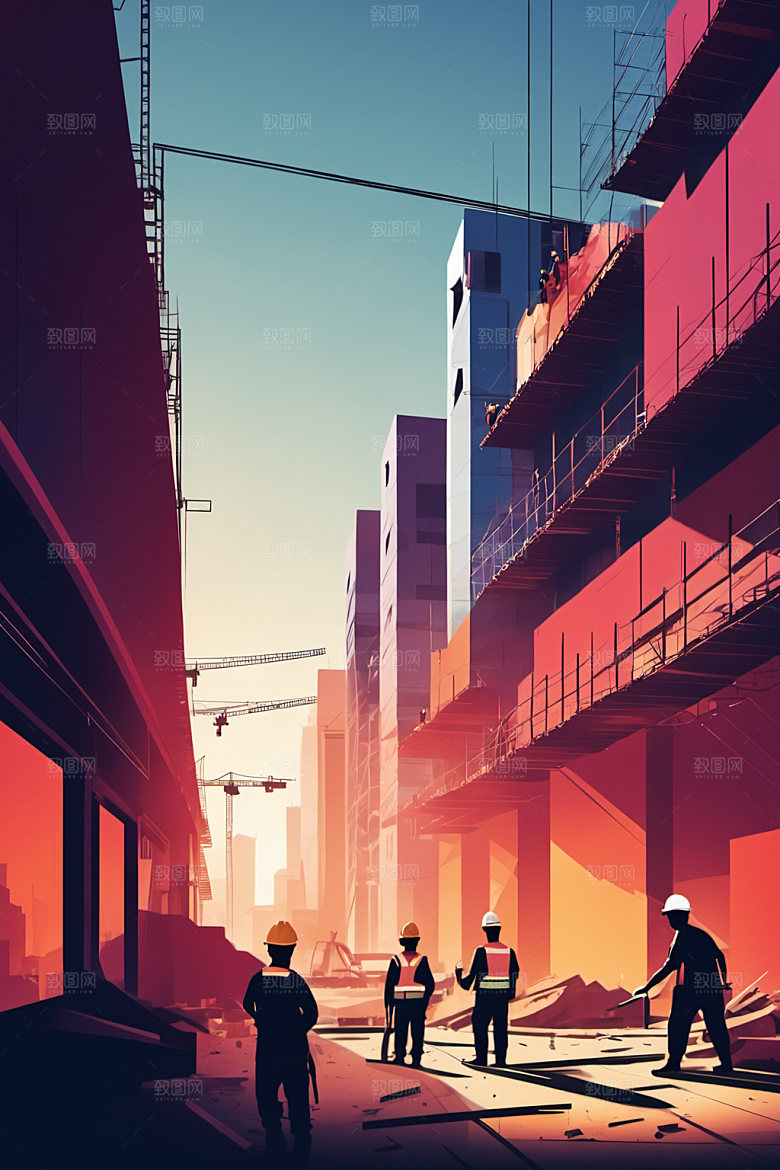 彩色工人人物建设插画