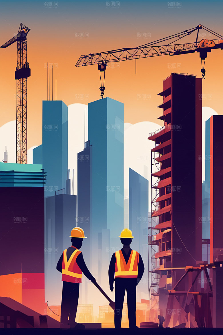 彩色工人人物建设插画