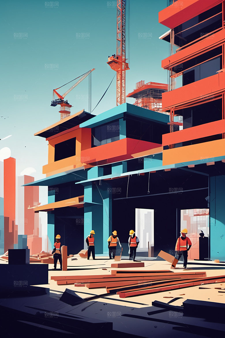 彩色工人建设人物插画