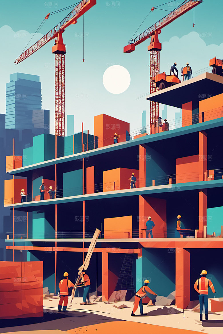 彩色工人建设人物插画