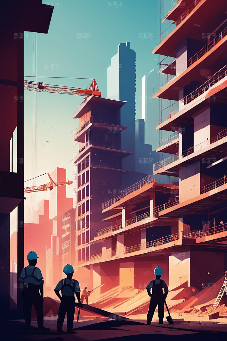 彩色工人建设人物插画