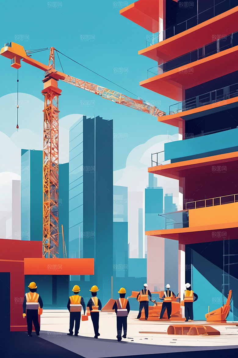 彩色工人建设生产插画