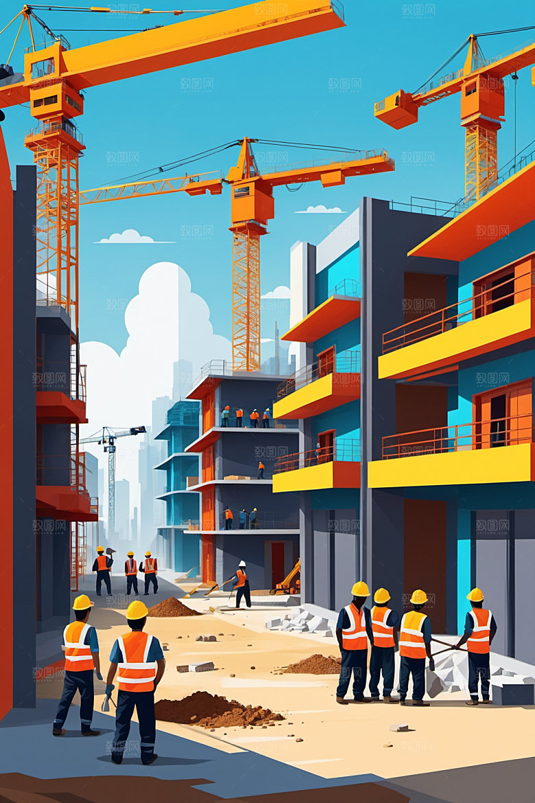 彩色工人人物建设插画