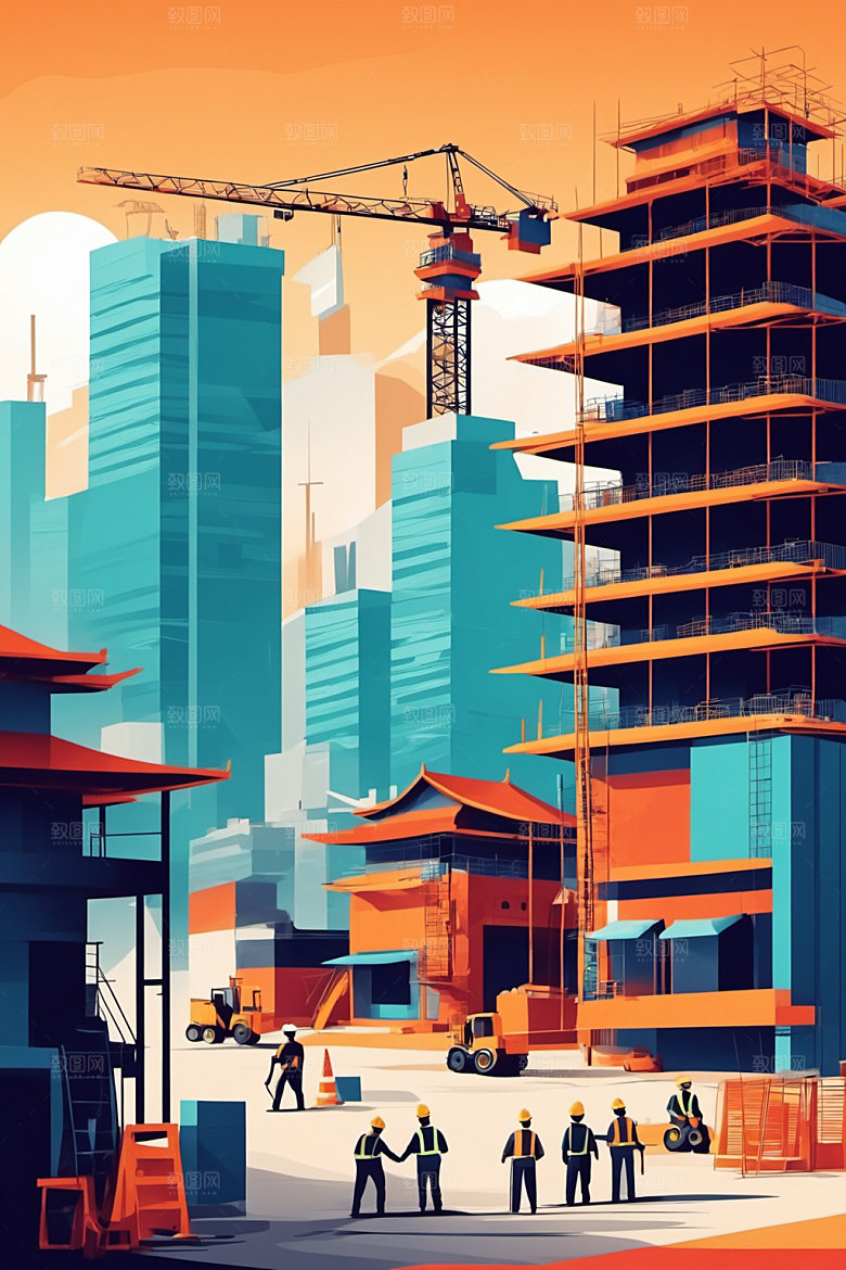 彩色工人人物艺术插画