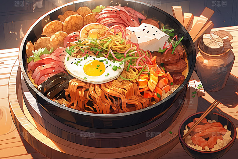 石锅拌饭特色美食高清素材