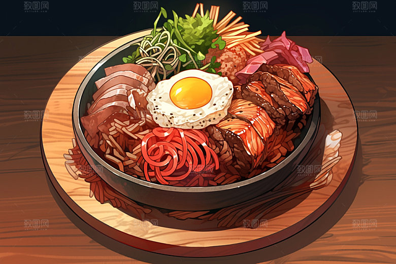 石锅拌饭韩国料理特色美食素材
