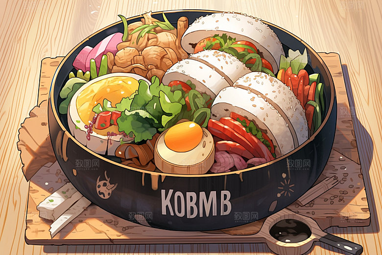 石锅拌饭风味韩国料理素材