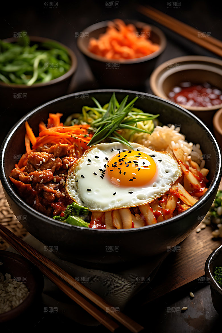 石锅拌饭高清韩国料理摄影图