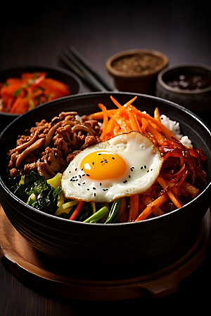 石锅拌饭美食韩国料理摄影图