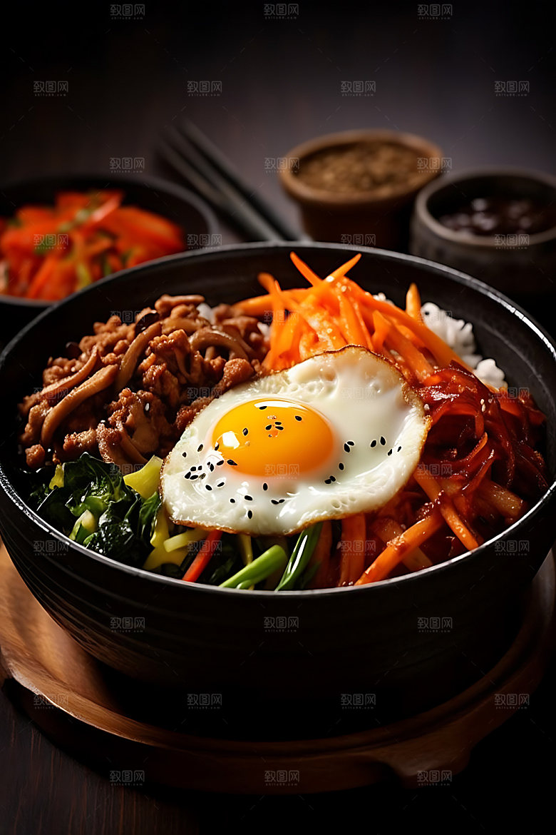 石锅拌饭美食韩国料理摄影图