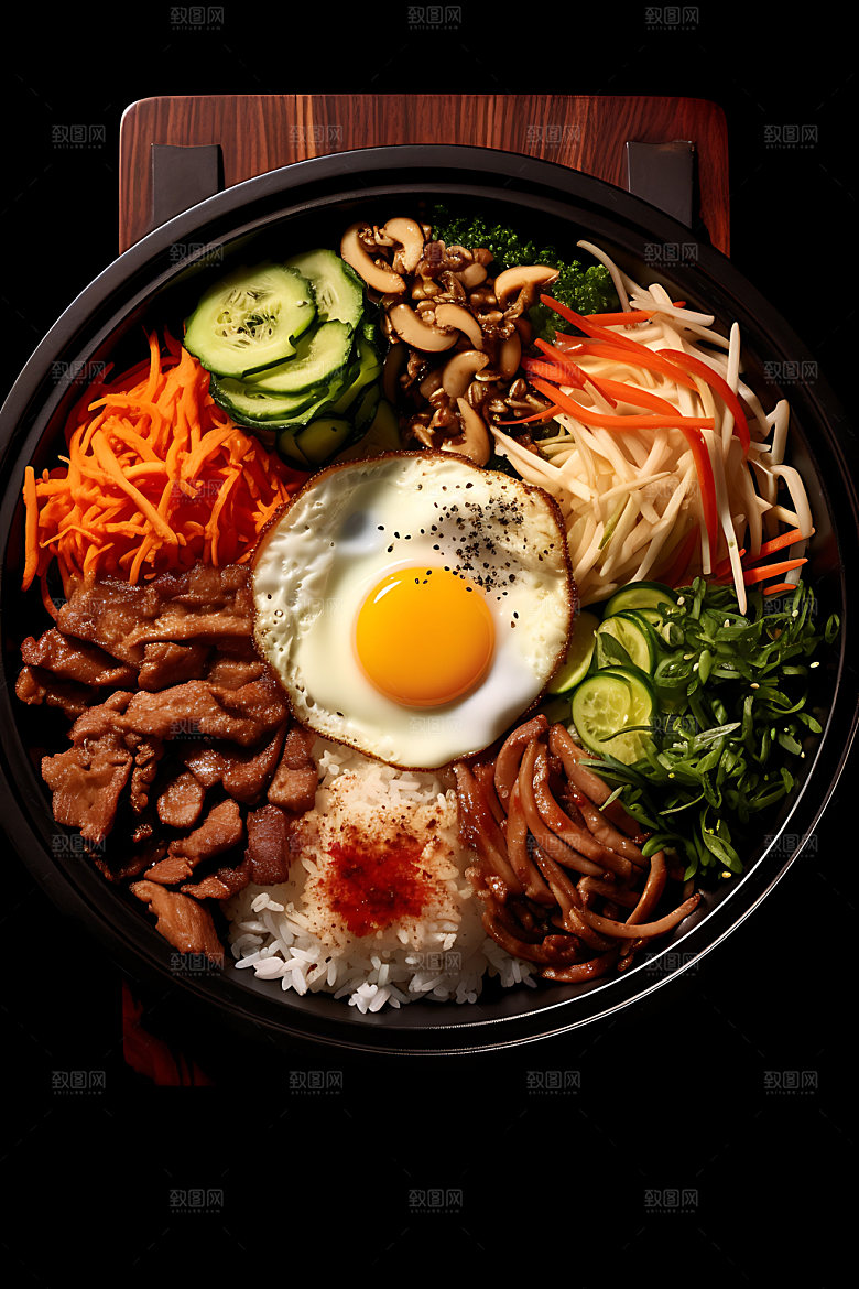 石锅拌饭特色美味摄影图