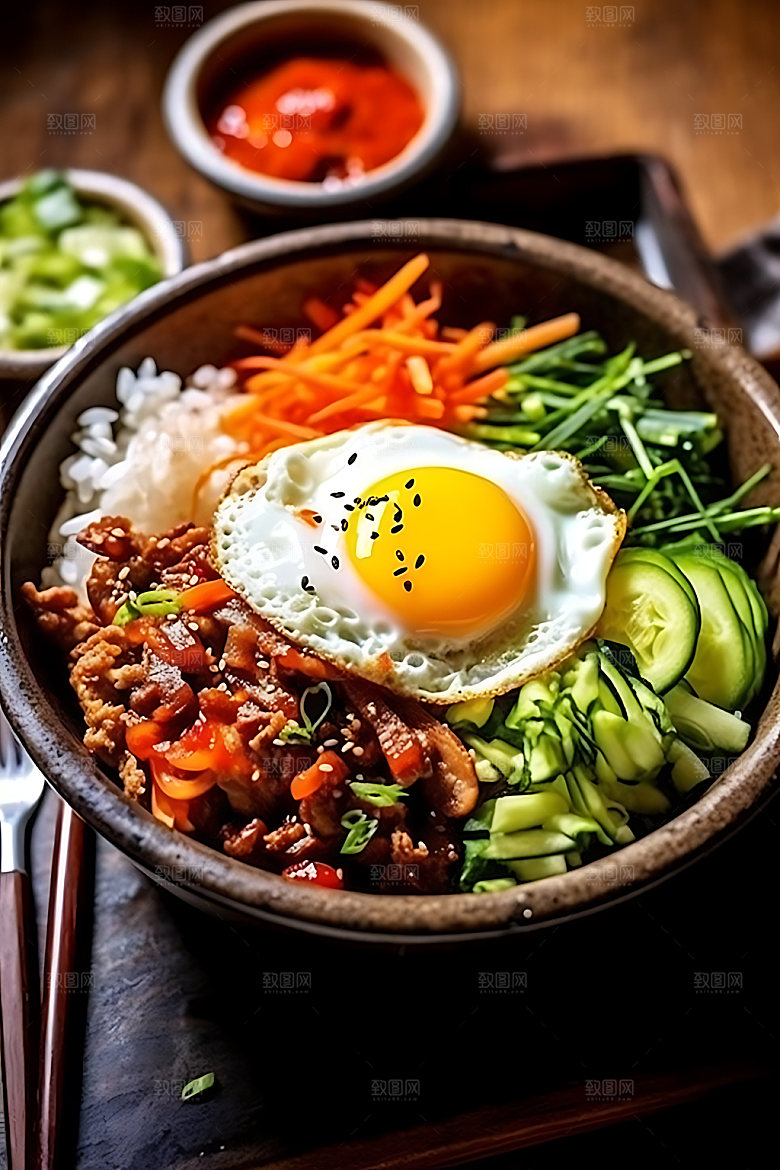 石锅拌饭美味特色摄影图