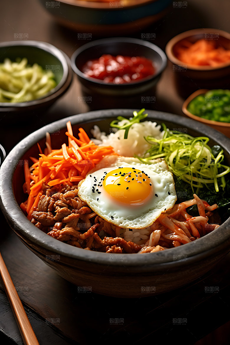 石锅拌饭特色美味摄影图