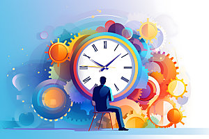 时间管理时钟企业文化创意插画
