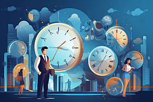 时间管理时钟企业精神创意插画