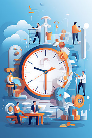时间管理商务时间安排创意插画