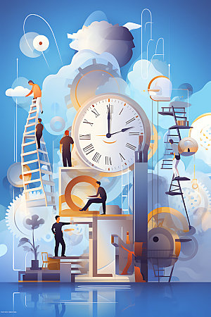 时间管理时钟抽象创意插画
