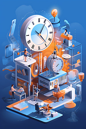 时间管理时钟商务创意插画