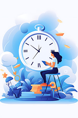 时间管理商务时钟创意插画