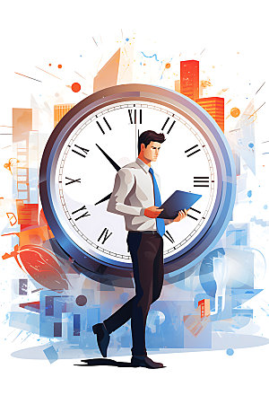 时间管理时钟时间安排创意插画
