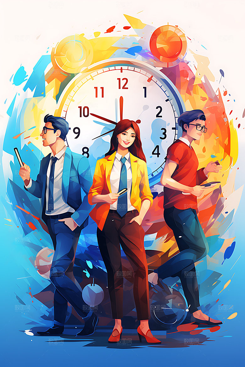 时间管理扁平风商务创意插画
