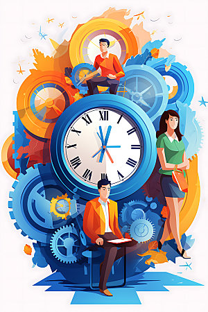时间管理时间安排时钟创意插画