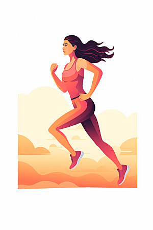 跑步运动时尚女性卡通人物插画矢量素材