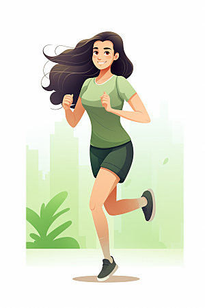跑步运动扁平化卡通人物插画矢量素材