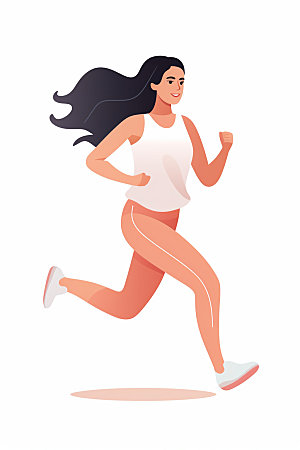 跑步运动室内运动卡通人物插画矢量素材