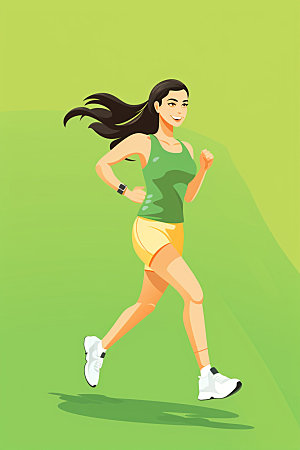 跑步运动扁平化时尚女性矢量素材