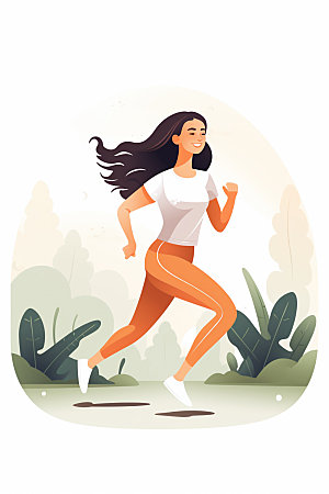 跑步运动卡通人物插画时尚女性矢量素材