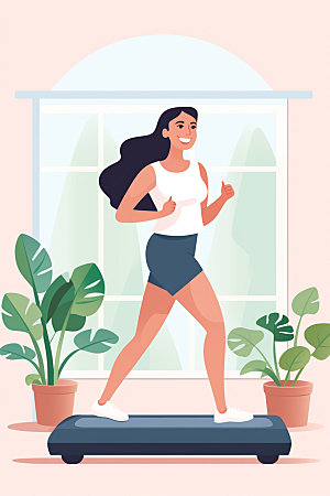 跑步运动时尚女性卡通人物插画矢量素材