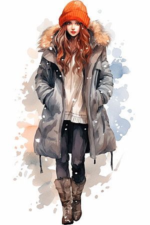 冬季时尚少女女性人物插画矢量素材