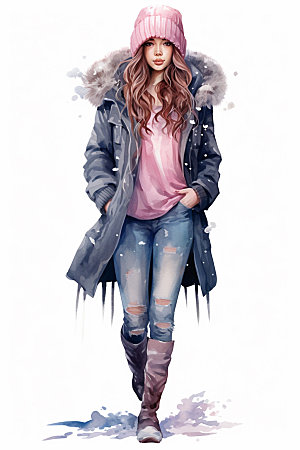 冬季时尚少女女性人物插画矢量素材