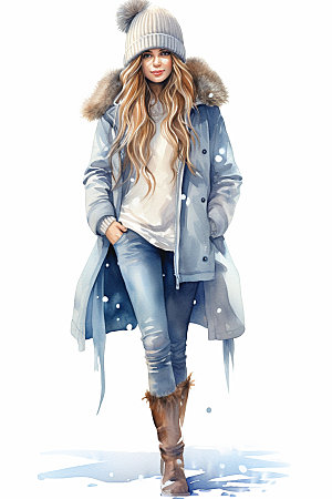 冬季时尚模特气质矢量素材