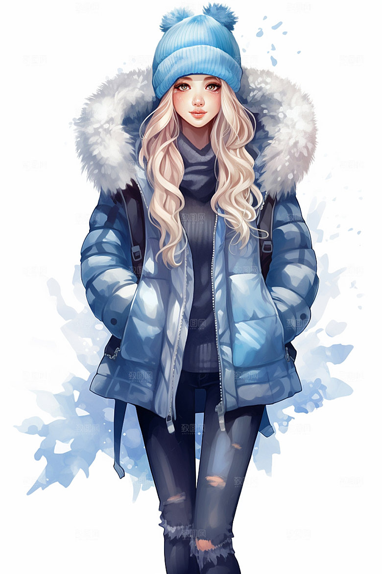 冬季时尚少女女性人物插画矢量素材