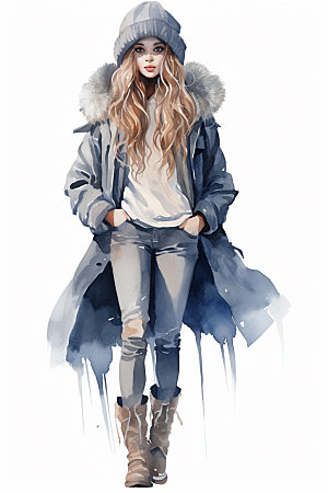 冬季时尚少女女性日常穿搭矢量素材